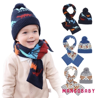 MG-1-4Years Christmas Toddler Kids Warm Winter Baby Toddler Girls Boys Deer Knit Knitted Scarf +Hat Set