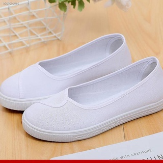 ◙◐✽Nurse shoes female white flat-bottomed hospital work shoes comfortable tendon-soled cloth shoes b