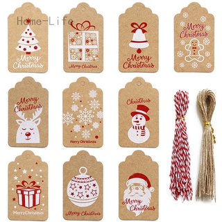 New Christmas Kraft Paper Gift Tags Scallop Label Luggage Blank + Strings
