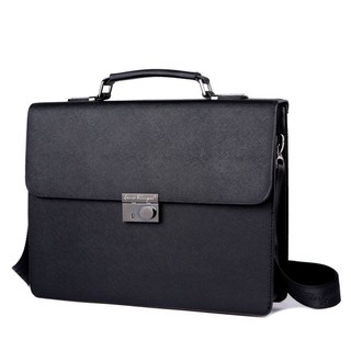 VICUNA POLO Business Man Bag Theftproof Lock Black Leather Briefcase For Man Solid Bank OL Mens Brie (1)