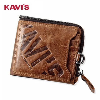 KAVIS Genuine Leather Men's Short Wallet Crazy Horse Leather Bag Vintage Wallet Men Genuine Leather Coin Purse Men's Wallet