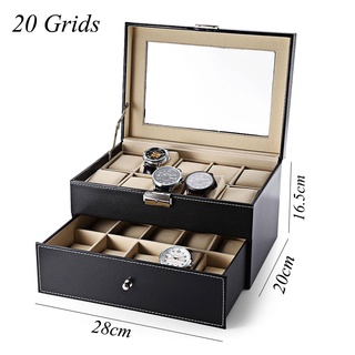 20 Grid Slots Professional Leather Jewelry Watches Display Storage Watch Box Double Layer Organizer