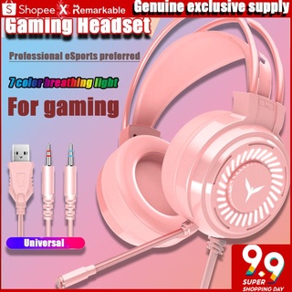 【 Profession Gaming Headset& 4D Stereo Bass 】 Aivk 7 color breathing usb+ 3.5mm port headphone Cute Cat Headphone Bluetooth Wireless Cat Headsets with microphone HD mic