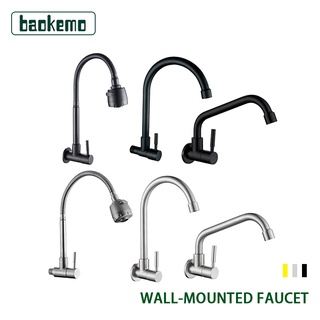 baokemo Ready Stock 304 Stainless Steel Kitchen Faucet Wall-mounted Faucet Water Tap