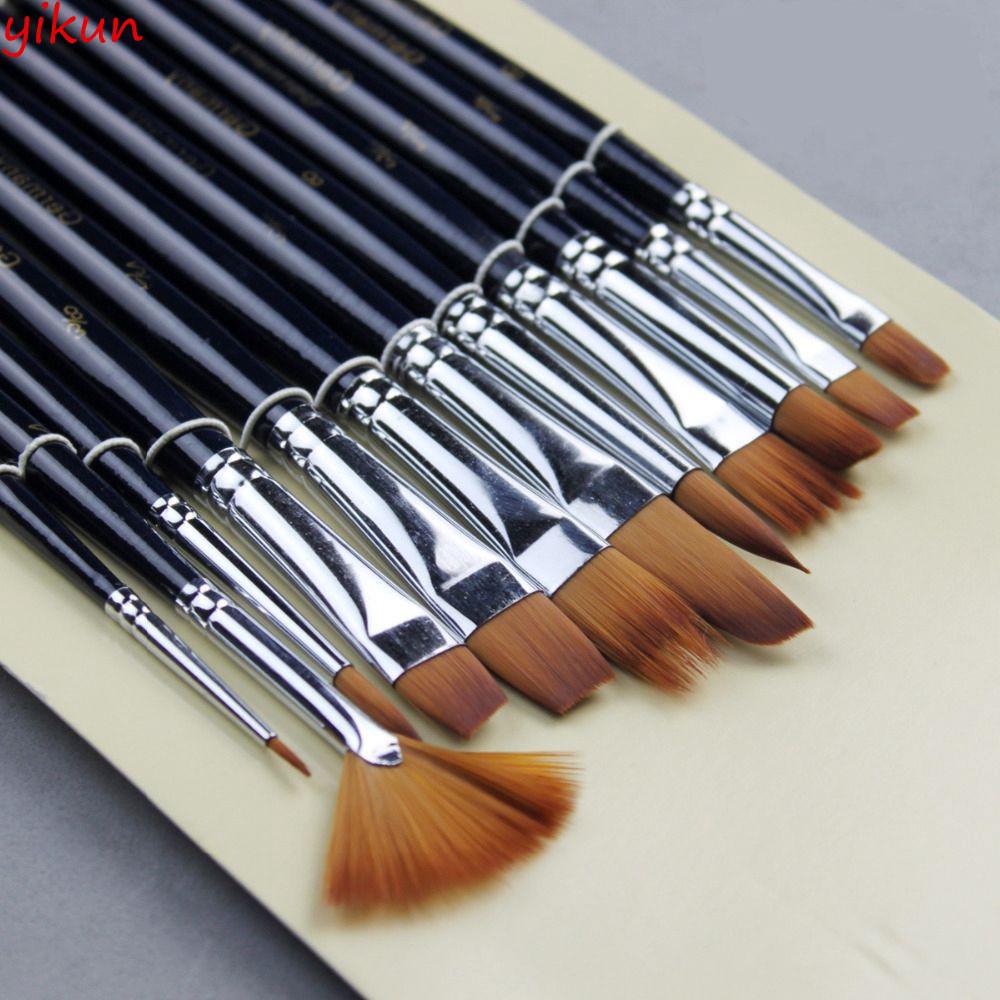 12Pcs Paint Brushes Set Nylon Hair Painting Brush Variety Style Short Rod Oil Acrylic Brush Watercolor Pen Art Supplies (1)