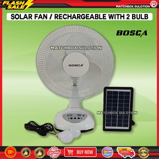 Original Solar Power Electric Fan And Rechargeable Electric Fan Stand Fan With 2 Bulbs & Solar Panel