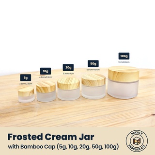 Frosted Glass Cream Jar with Plastic Bamboo Cap 5g 10g 20g 50g 100g (sold per pc)