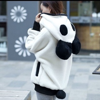 Cute Bear Ear Panda Winter Warm Hoodie Coat Women Hooded Jaet Outerwear