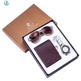 [New available] Men's Gift Set Exquisite Packaging Watch + Wallet Sunglasses Set Foreign Trade Cool Creative Combination Set Watch