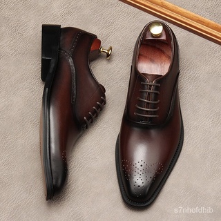 joyme hui/JMHMen's Leather Shoes Business Formal Wear Genuine Leather Pointed British Style Handmade (6)