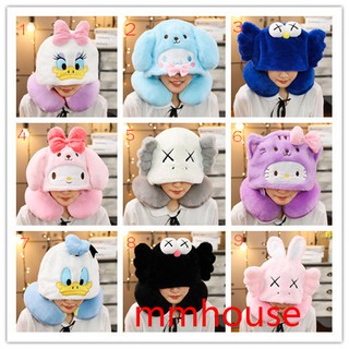 U-Shape Travel Pillow for Airplane Neck Pillow Travel Accessories Cartoon Hooded Comfortable Pillows
