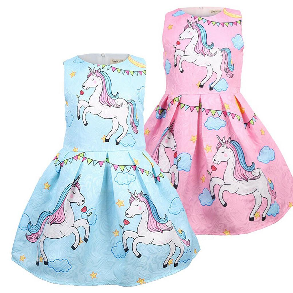 Kids Girls Unicorn Sleeveless Dress Princess Cute Costume