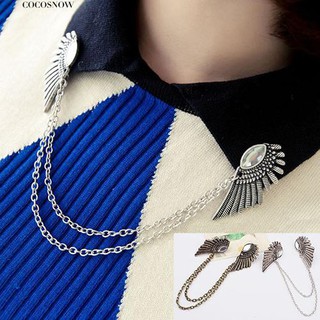 COCO Collar Punk Chain Blouse Shirt Wing Tips Pin Brooch