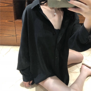 Korean Oversize Plain Color Shirt Women's Casual Loose Long Sleeve Sun Proof Top (9)