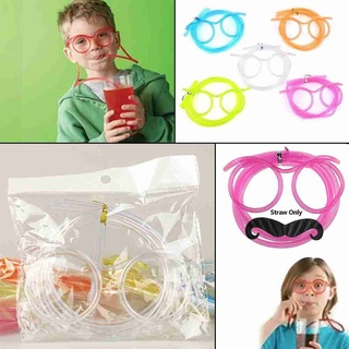 Curly Novelty Clear Plastic Drinking Straw Eye Glasses Kids Party Toy