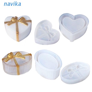 NAV 2Pcs Gift Boxes Silicone Molds with Ribbons Jewerly Boxes Molds Heart Oval Shape Silicone Resin Molds Art Crafts Tools