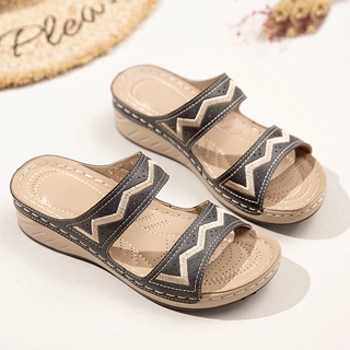 Women Sandals Embroidery Open Toe Slip On Sandal Casual Comfy Summer Wedge Sandals