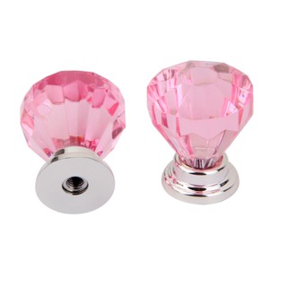 2pcs Diamond Shape Crystal Glass Cabinet Door Drawer Pull Handle Knob Pink (5)