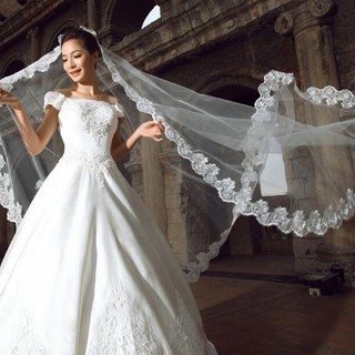 2.2m/3m Long Lace Edge Cathedral Wedding Gown Bridal White Tulle Veil w91c