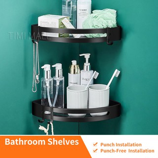 Bathroom Shelf Corner Shelf 2-Tier Triangle Basket Wall Mounted Aluminum Black Bathroom Organizer Rack