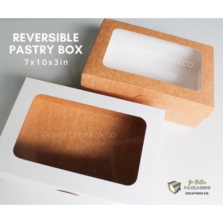 7x10x3in Reversible (Glossy White/Kraft) Pastry Box with Window (10pcs) - GoBetterPackCo