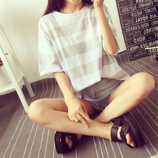 SALE!! Korean Striped Shirt Loose T-shirt Short Sleeve Tops (3)