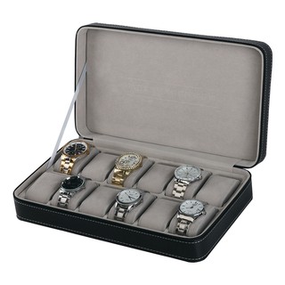 12 Slots Luxury Stitch Black PU Leather Zipper Watch Display Case Organizer (5)