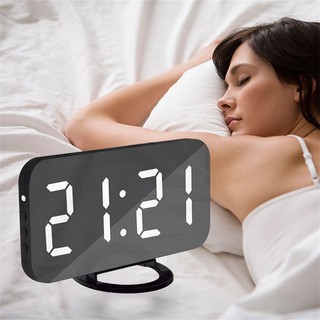 ✼◇✠LED Digital Alarm Clock,Portable LED Mirror Alarm Clocks With 2 USB Port Speaker Bass Night Light