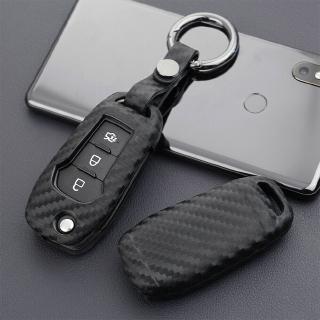 Carbon Fiber Car Key Case Holder Protector Cover Accessories For Ford 2015-2019