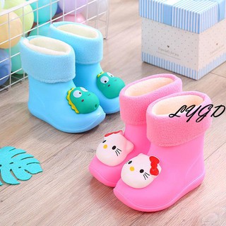 2-10 years old children's rain boots boys and girls rain boots non-slip cute cartoon toddler baby middle and small children plus velvet water shoes