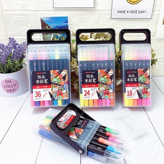【Ready Stock】✤Watercolor Calligraphy Twin Tip soft head Brush Pen 12/18/24/36 Color Set#605