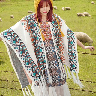 AYUALIN White/Black Boho Scarf Cape Autumn Scarf Women Bohemian 2021 Vintage Ethnic Knit Warm Shawl