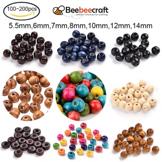 Beebeecraft 100~200Pcs 5~14mm Peru Color Round Wood Beads Natural Wooden Spacer Beads .