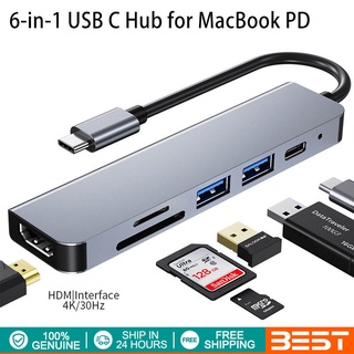 USB C HUB 6 in 1 Type C to HDMI 4K 2 USB 3.0 Ports SD/TF Card Reader for laptop computer