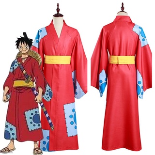 ☾✇♕In Stock One Piece Wano Country Monkey D. Luffy Cosplay Costume Kimono Outfits Halloween Carnival