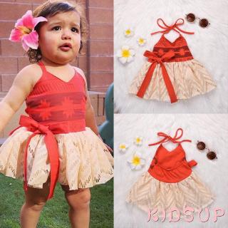 ✿KIDSUP✿Kid Baby Girl Sleeveless Red Floral Dress Princess Party Sleeveless Cotton Bandage Sundress