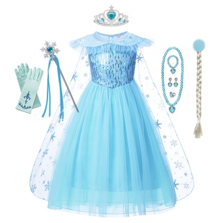 Frozen Elsa Anna Girls Fancy Cape Cosplay Dress Birthday Party Costume