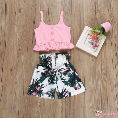 AAE-Baby Girl 2pcs Summer Outfits Casual Buttons Sling Vest