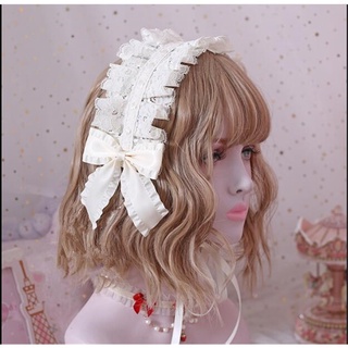 Wedding Headdress Sweet Lolita Bandage Lace Bow Headwear Maid Hair Band Hairpin Daily Hair Accessori (1)