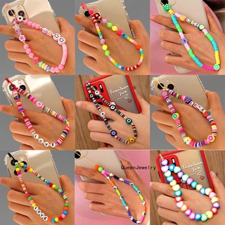 2021 New Mobile Phone Strap Lanyard Colorful Smile Pearl Soft Pottery Rope for Cell Phone Case Hanging Cord for Women
