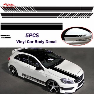 5Pcs Car Hood Stripe Graphic Decal Vinyl Body Racing Door Long Sheet Rearview Mirror Sticker