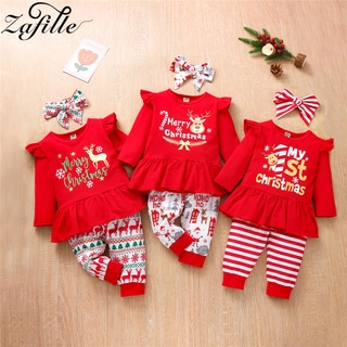 ZAFILLE 0-3Y Toddler Kids Christmas Costume For Baby Girl Clothes Sets Flying Sleeve Long