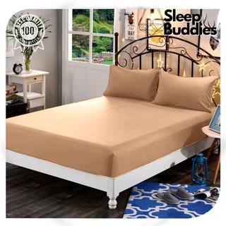 Sleep Buddies Plain 3 in 1 Bedsheet Set (2 Pillowcases & 1 Fitted Sheet) 2017LightBrown