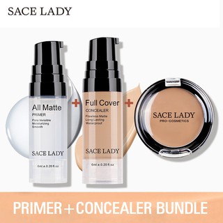 SACE LADY 3PCS All Matte Primer + Full Cover Concealer + Waterproof Concealer Cream Makeup Set Travel Size