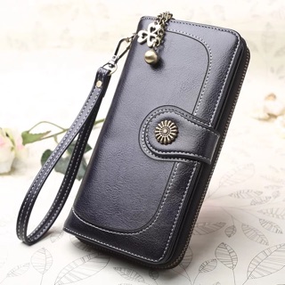 Womens leather zipper wallet long purse (4)