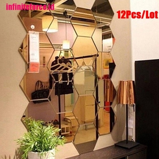 [IN*PH]12Pcs Hexagonal Frame Stereoscopic Mirror Wall Sticker Decoration
