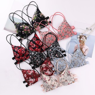 Women Floral Print Front Buckle Underwear Gathered A Piece Of Seamless Cross-back Bra+free gift
