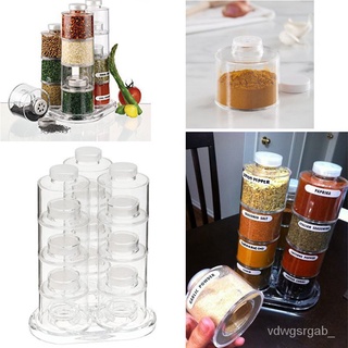 skincare◄12 PCS Spice Tower Carousel Rotating Spice Jar Rack Condiment Bottles Jar Kitchen Spin Desi