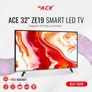 ACE 32" Slim HD Smart TV Black LED-808 ZE19 Smart TV-Android-HDR-Netflix-Youtube with bracket