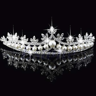 MIUSON Bridal Princess Rhinestone Pearl Crystal Hair Tiara Wedding Veil Headband Crown